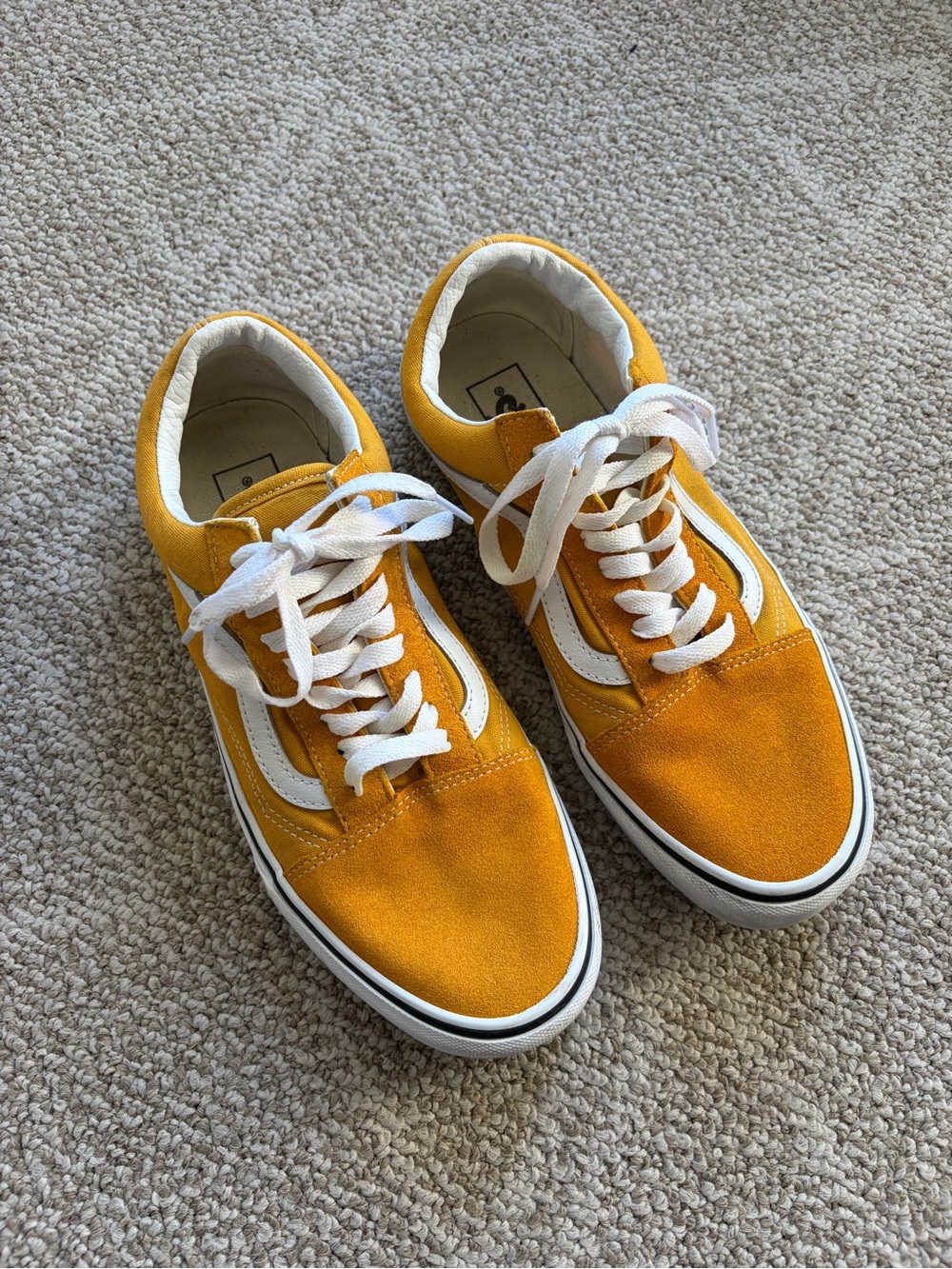 Yellow Suede Low-Top Vans Sneakers with White Stripe size 8.5M 10W
